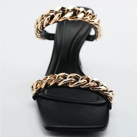 ZARA CHAIN TRIM HEELED SANDALS - Picture 4 of 5